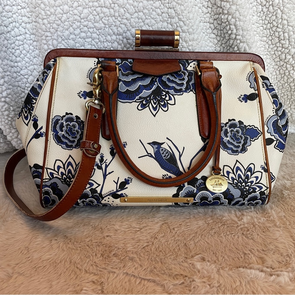 ***EXTREMELY RARE*** Vintage Brahmin Frame Satchel in Blue Delft